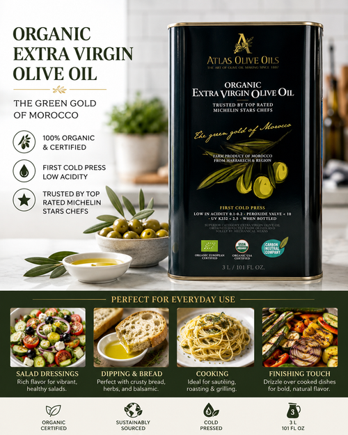 Atlas Organic Extra Virgin Olive Oil – 3 Liter Tin