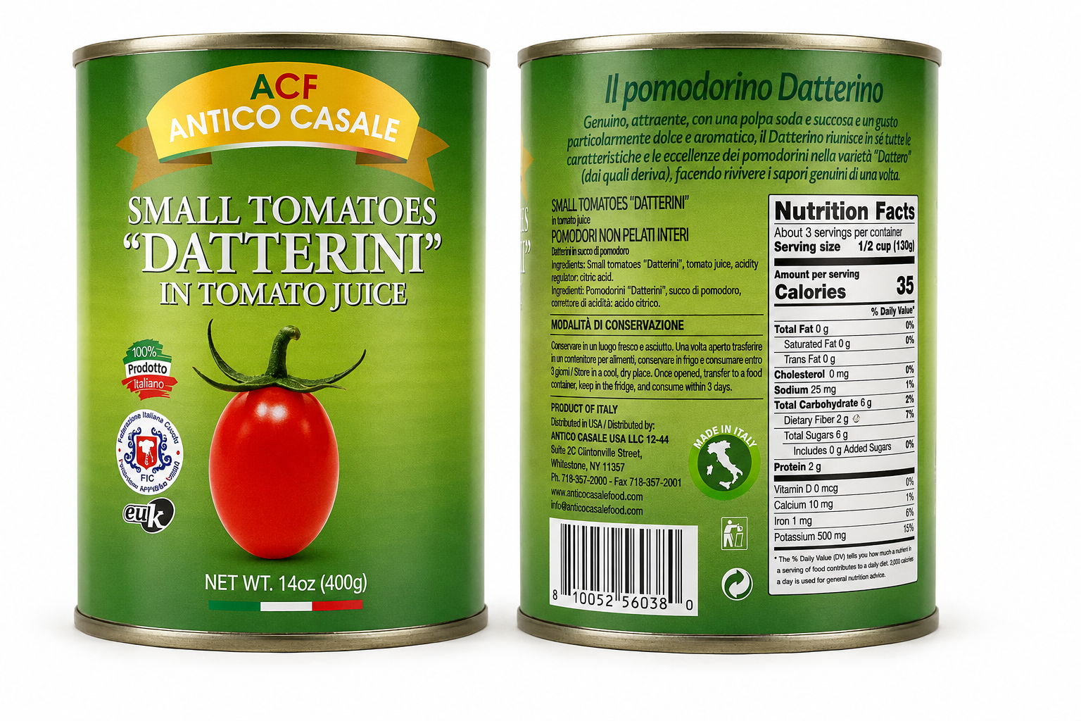 Antico Casale Datterini Small Tomatoes in Tomato Juice – 14 oz Cans, 4 Pack