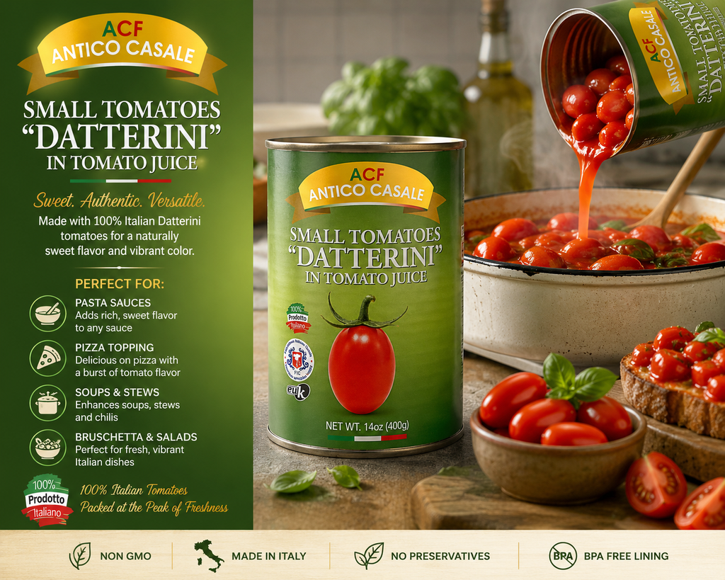 Antico Casale Datterini Small Tomatoes in Tomato Juice – 14 oz Cans, 4 Pack