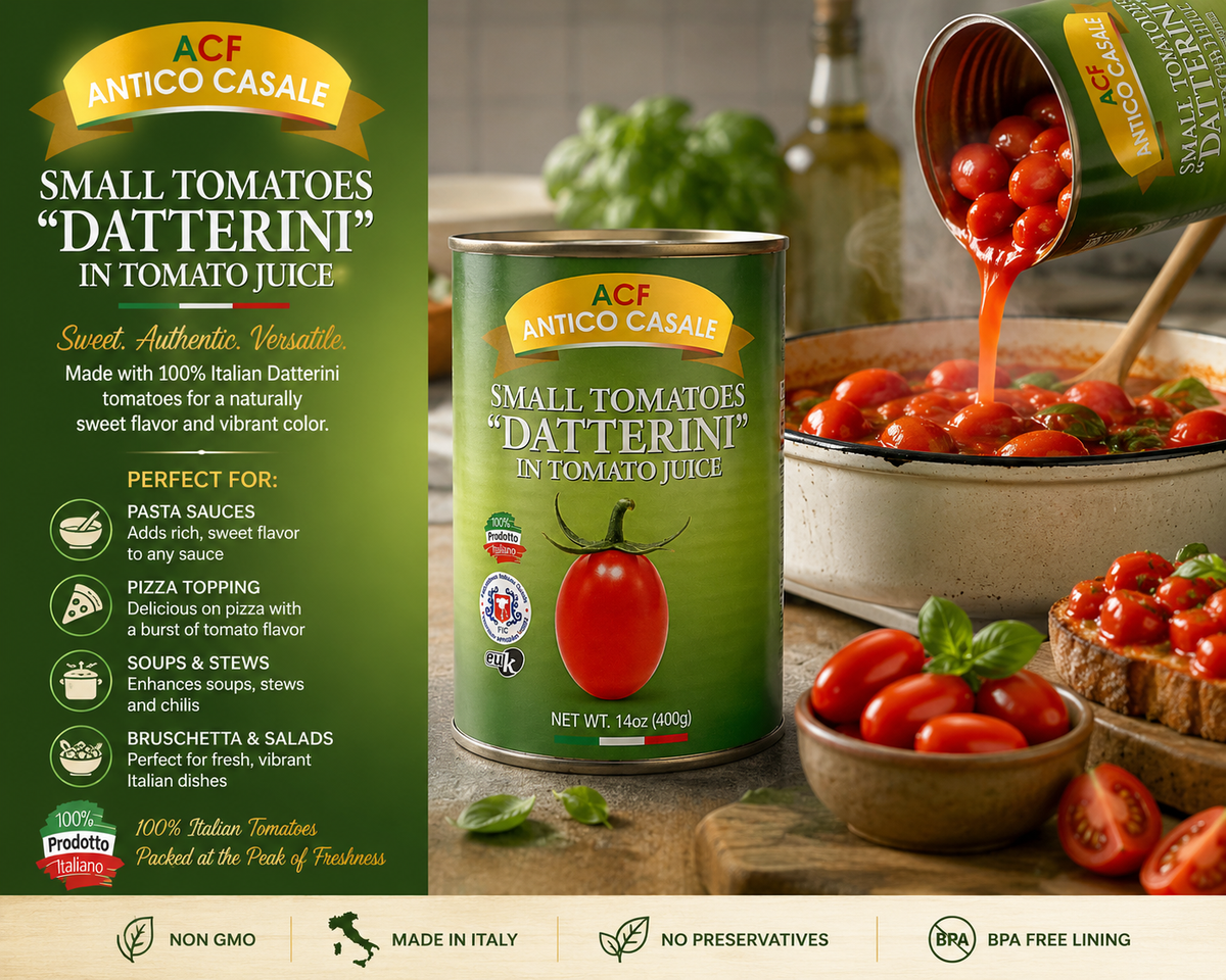 Antico Casale Datterini Small Tomatoes in Tomato Juice – 14 oz Cans, 4 Pack