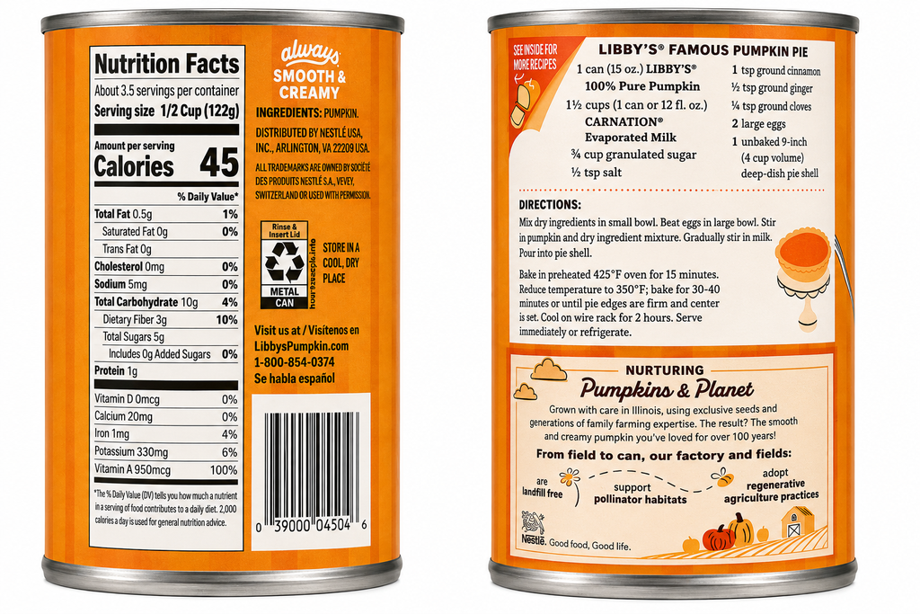 Libby’s 100% Pure Pumpkin – 15 oz Cans, 4 Pack