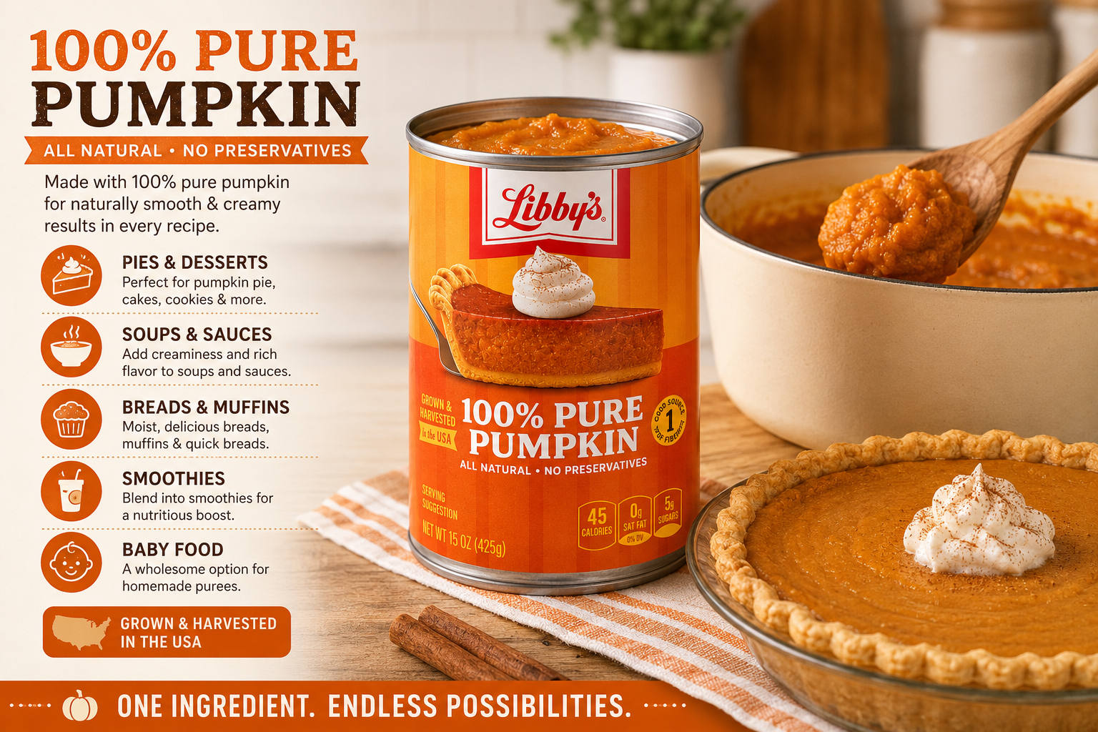 Libby’s 100% Pure Pumpkin – 15 oz Cans, 4 Pack