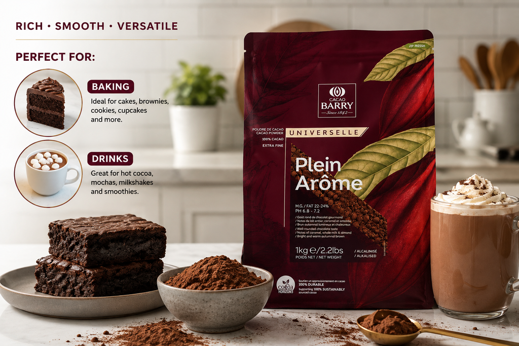 Cacao Barry Plein Arôme Cocoa Powder – 100% Cacao, Extra Fine Alkalized – 2.2 lb (1 kg) Bag