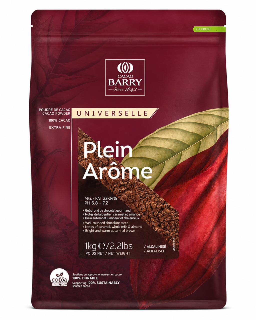 Cacao Barry Plein Arôme Cocoa Powder – 100% Cacao, Extra Fine Alkalized – 2.2 lb (1 kg) Bag
