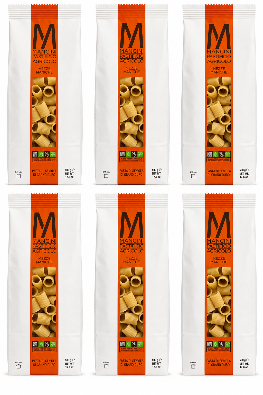 Mancini Mezze Maniche Pasta – 6 Pack (500g Each) | Imported from Italy