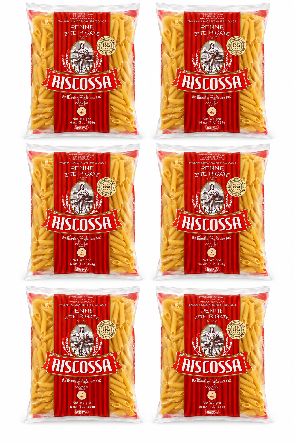 Riscossa Penne Ziti Rigate No. 27 Pasta – 6 Pack (16 oz Each) | Made in Italy