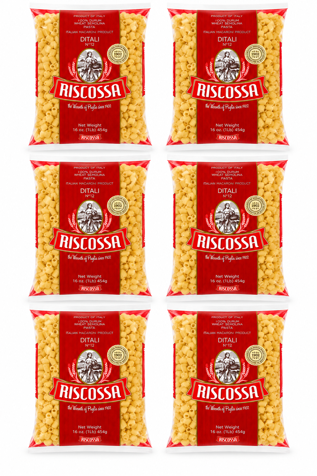 Riscossa Ditali Pasta – 6 Pack (16 oz Each) | Authentic Italian Pasta