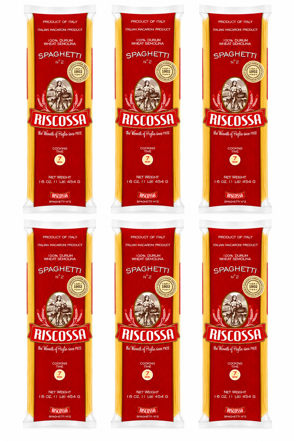 Riscossa Spaghetti No. 2 Italian Pasta – 6 Pack (16 oz Each)