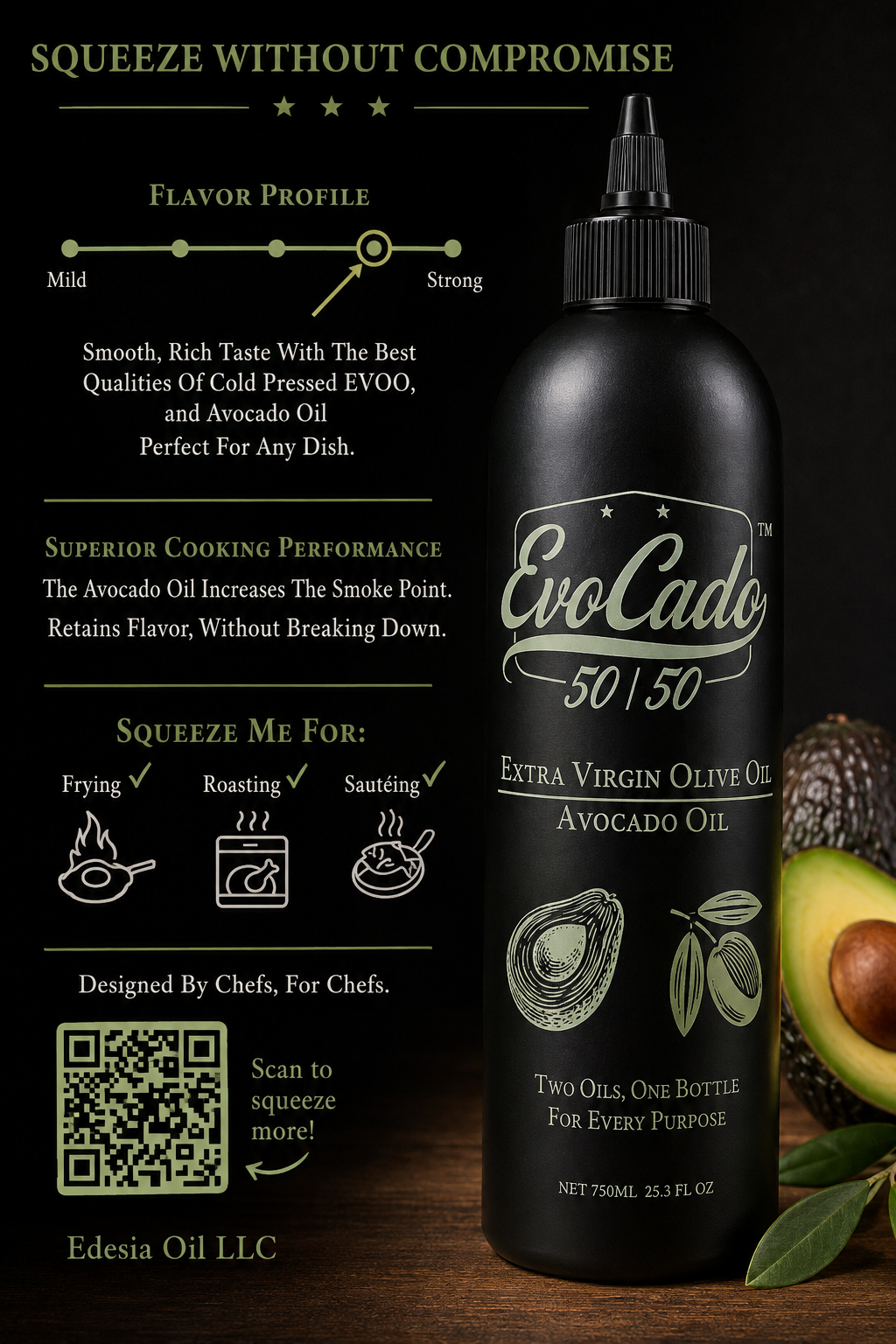 EvoCado 50/50 Extra Virgin Olive Oil & Avocado Oil Blend – 750mL (25.3 fl oz)