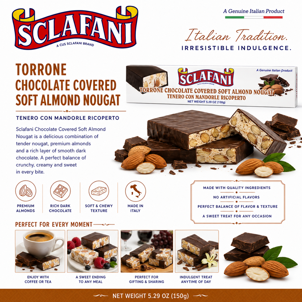 Sclafani Torrone Chocolate Covered with Almond 5.29oz