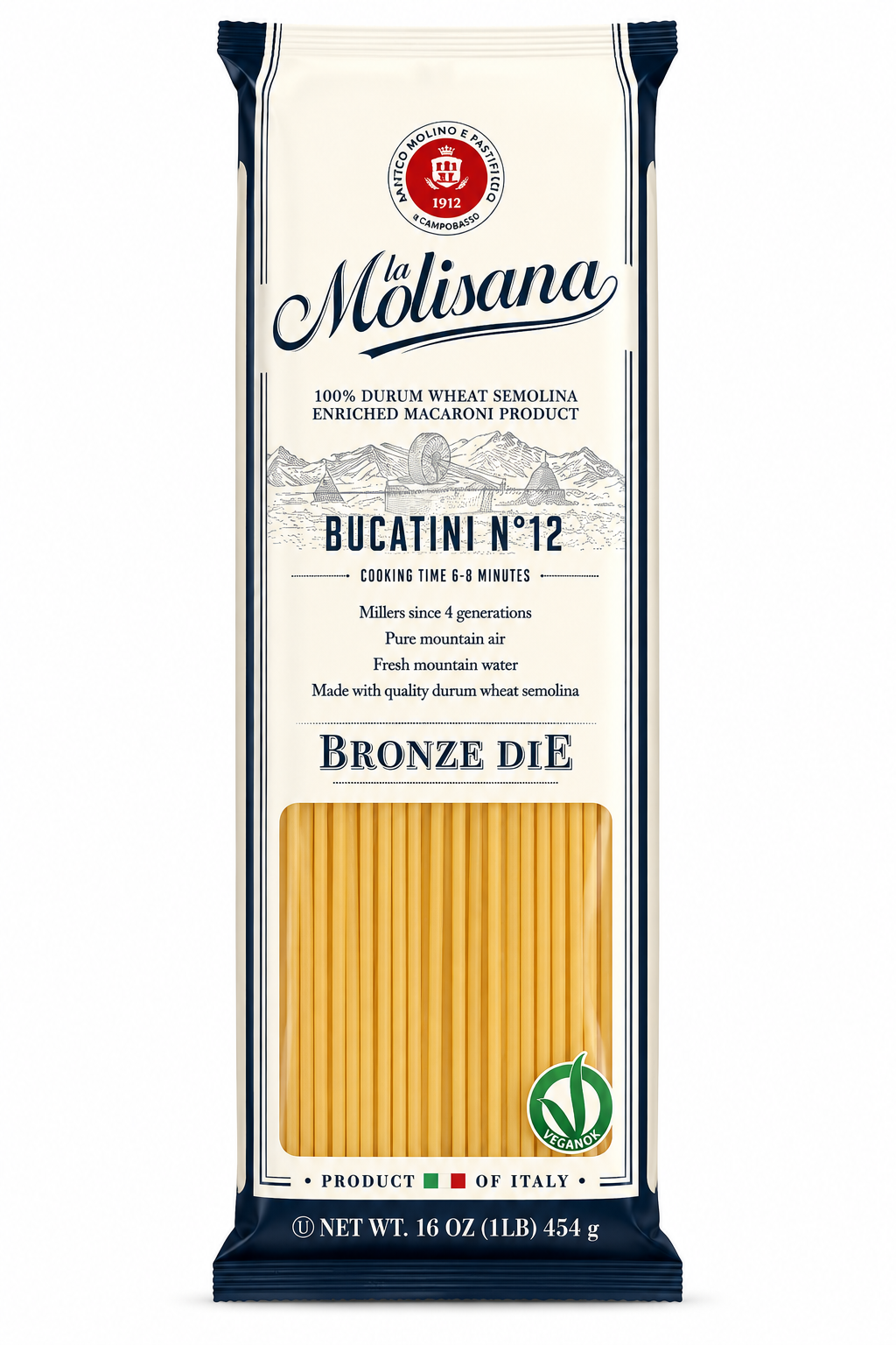 La Molisana Bucatini No. 12 – Bronze Die Pasta, 1 lb (6 Pack)
