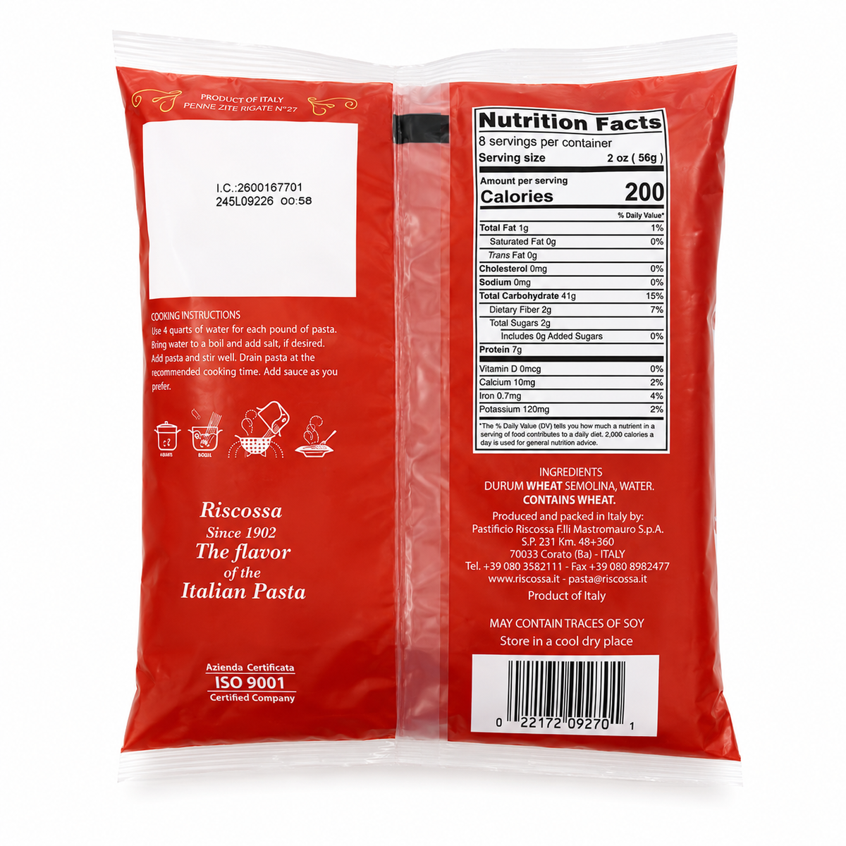 Riscossa Penne Ziti Rigate N°27 – 20 x 1 lb Case