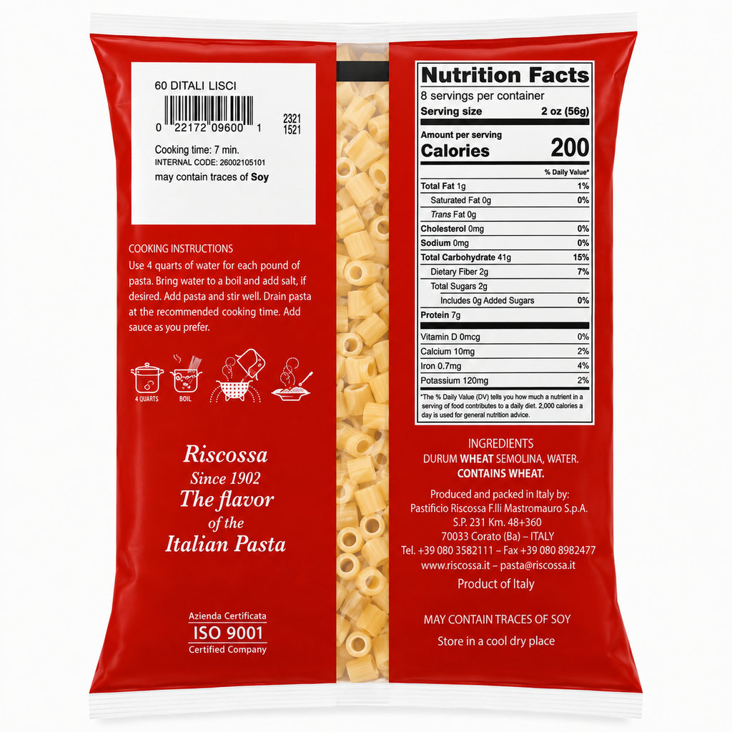 Riscossa Ditali Pasta – 6 Pack (16 oz Each) | Authentic Italian Pasta