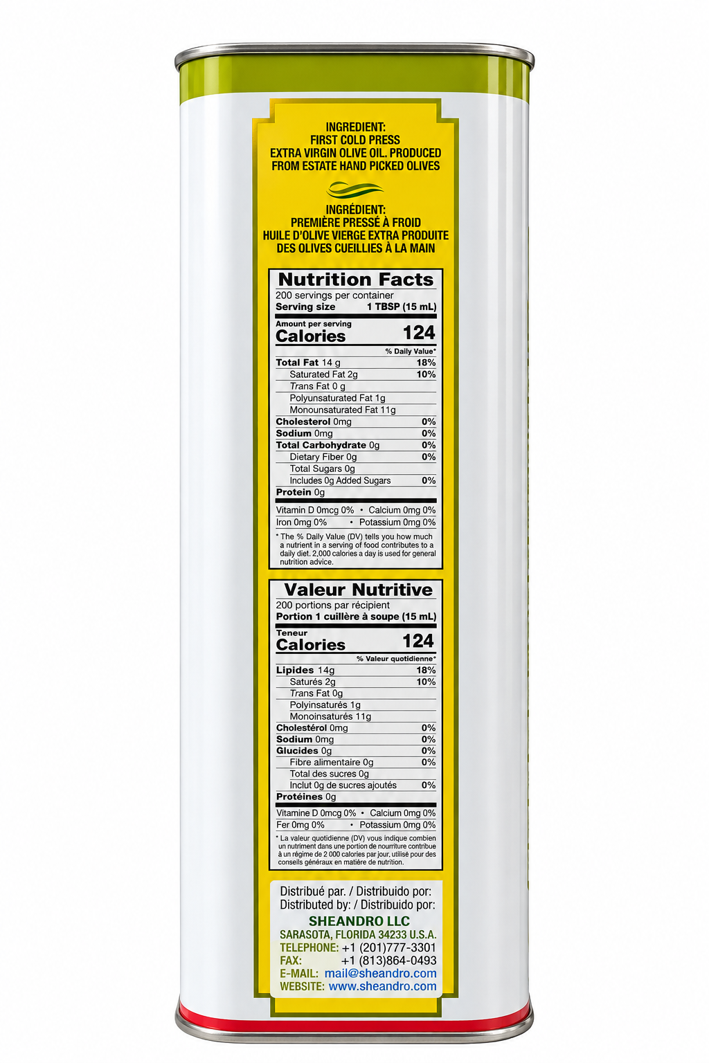 Saro Taormina Extra Virgin Olive Oil – First Cold Pressed, Packed in Italy – 3 Liter Tin