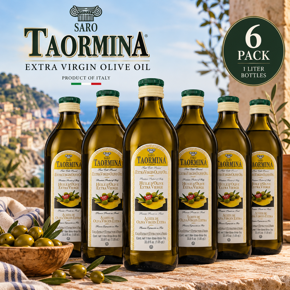 Saro Taormina Extra Virgin Olive Oil – 6 Pack (1 Liter Bottles)