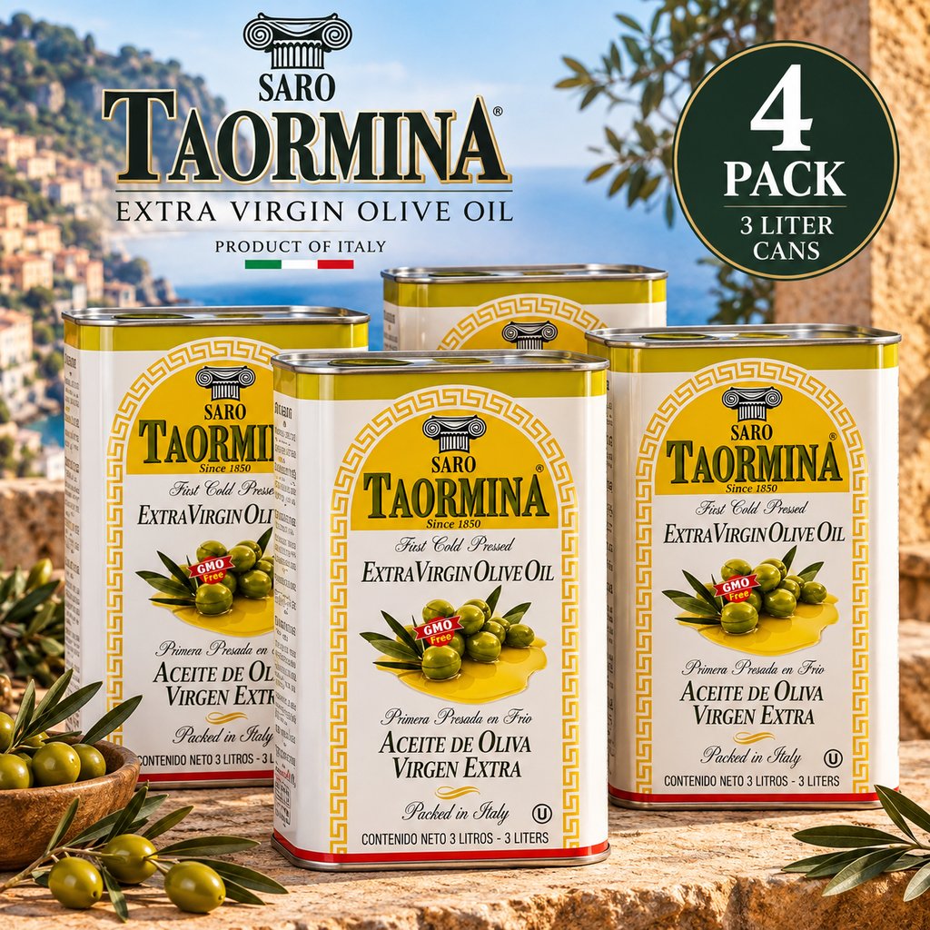 Saro Taormina Extra Virgin Olive Oil – 4 Pack (3 Liter Tins)