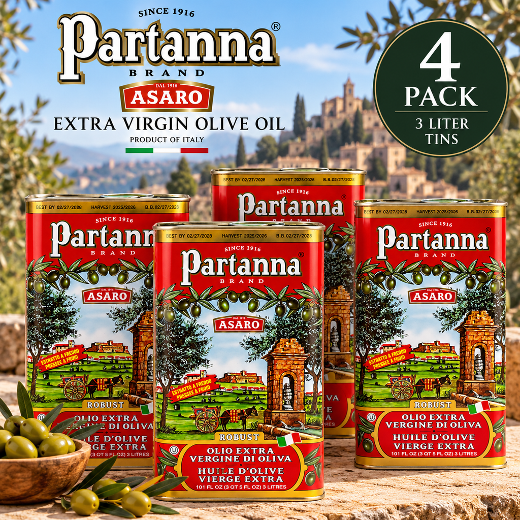 Partanna Extra Virgin Olive Oil – 4 Pack (3 Liter Tins)