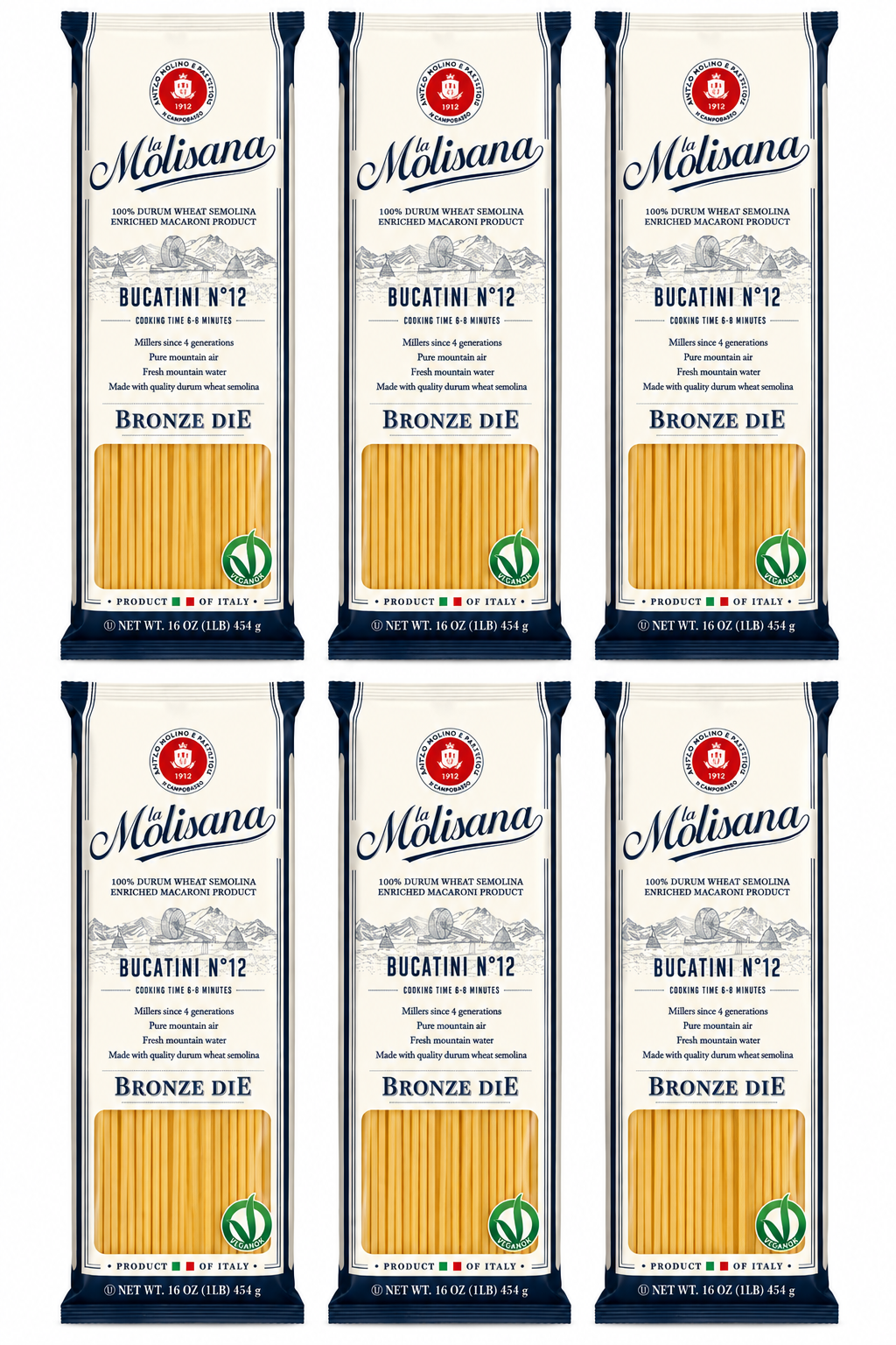 La Molisana Bucatini No. 12 – Bronze Die Pasta, 1 lb (6 Pack)