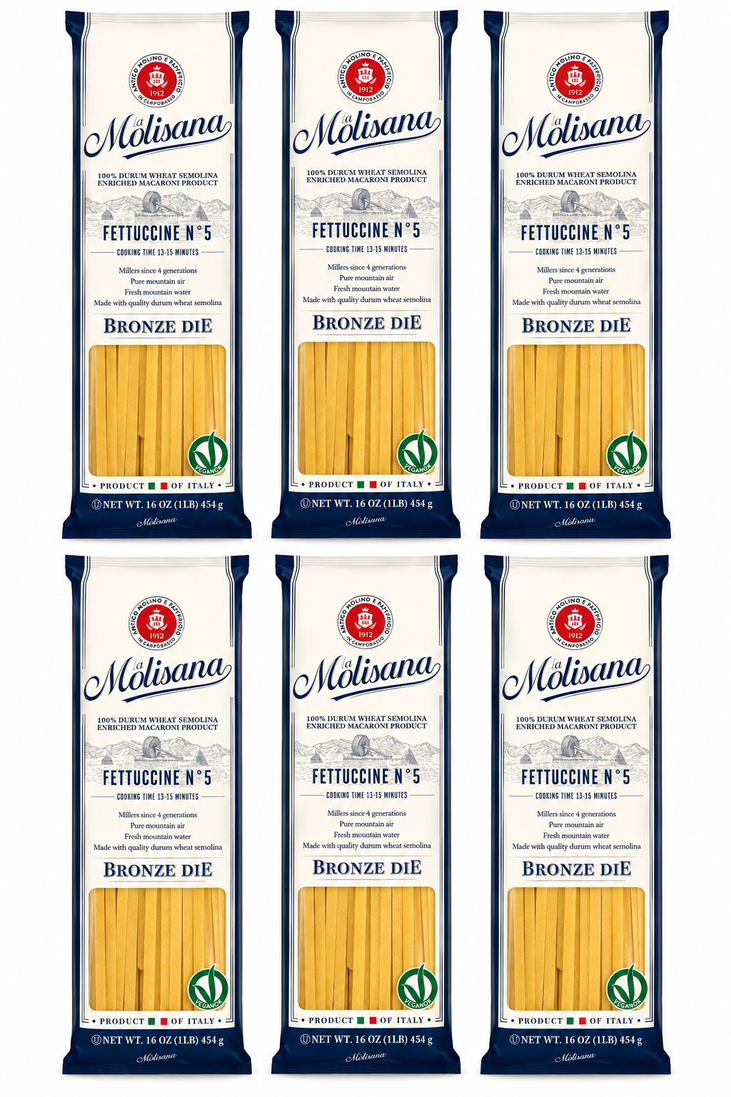 La Molisana Fettuccine No. 5 – Bronze Die Pasta, 1 lb (6 Pack)