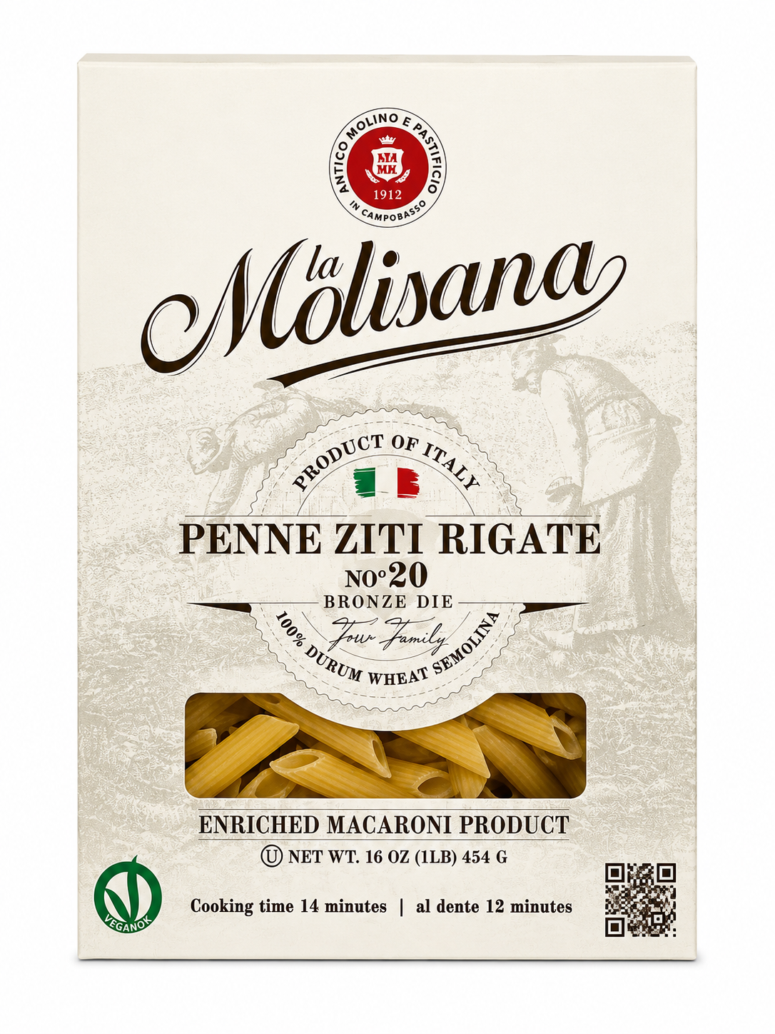 La Molisana Penne Ziti Rigate No. 20 – Bronze Die Pasta, 1 lb (6 Pack)