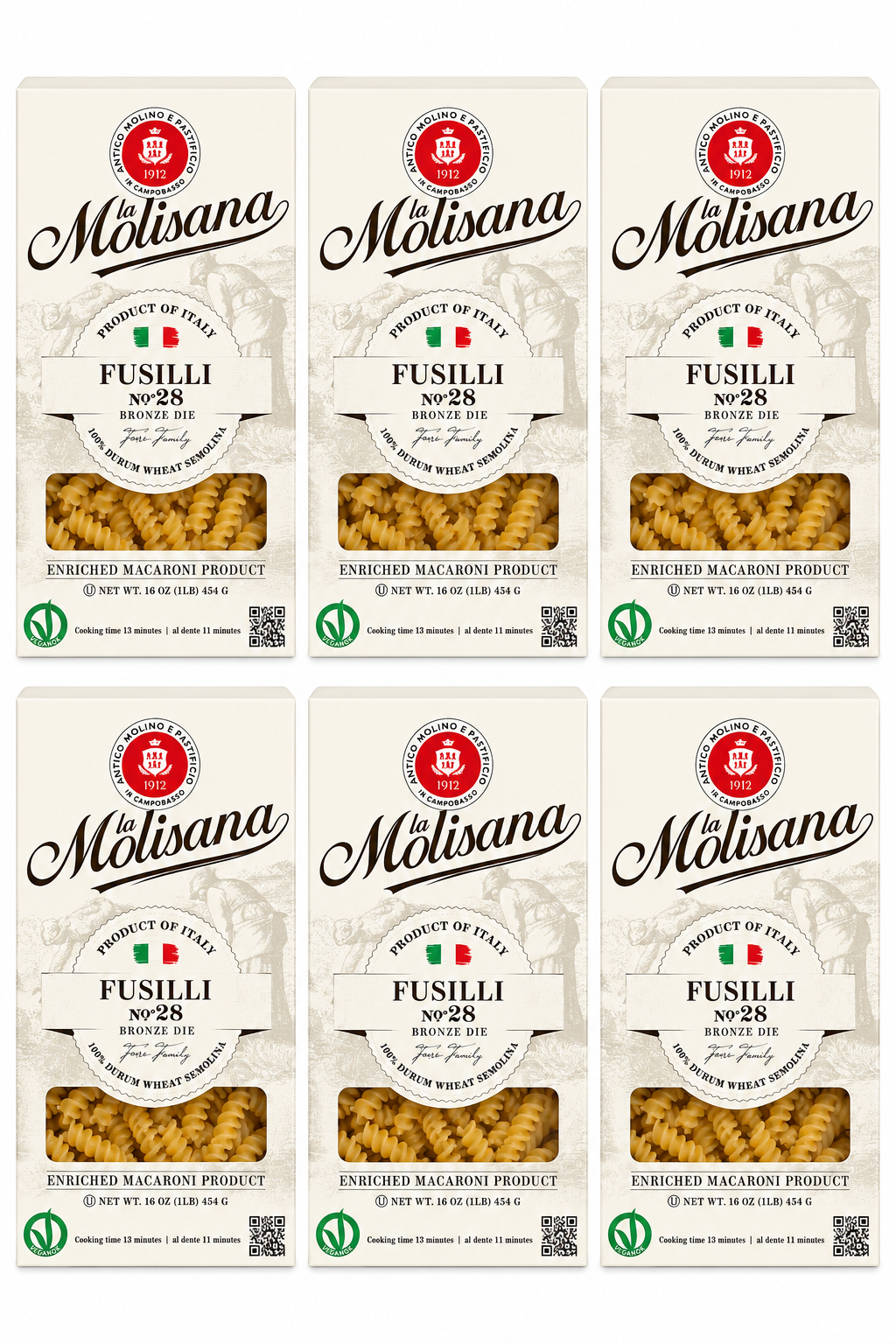 La Molisana Fusilli No. 28 – Bronze Die Pasta, 1 lb (6 Pack)