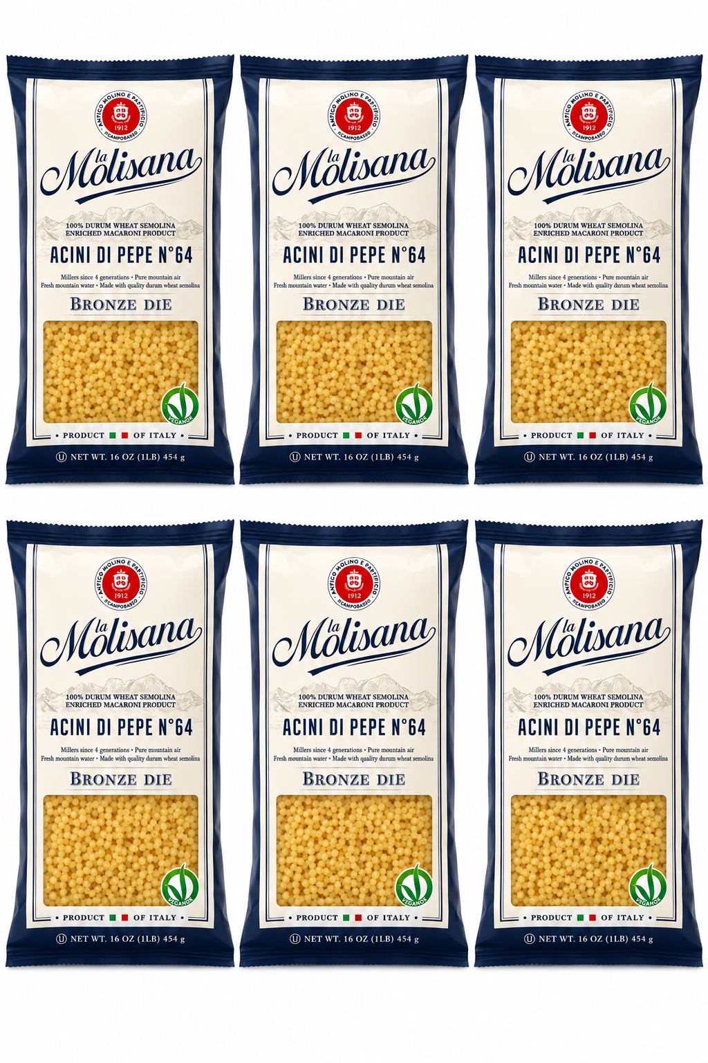 La Molisana Acini di Pepe No. 64 – Bronze Die Pasta, 1 lb (6 Pack)
